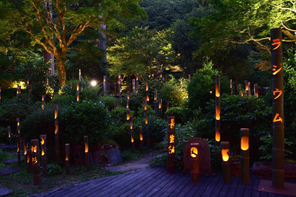 庭園を彩る竹灯りの光 1