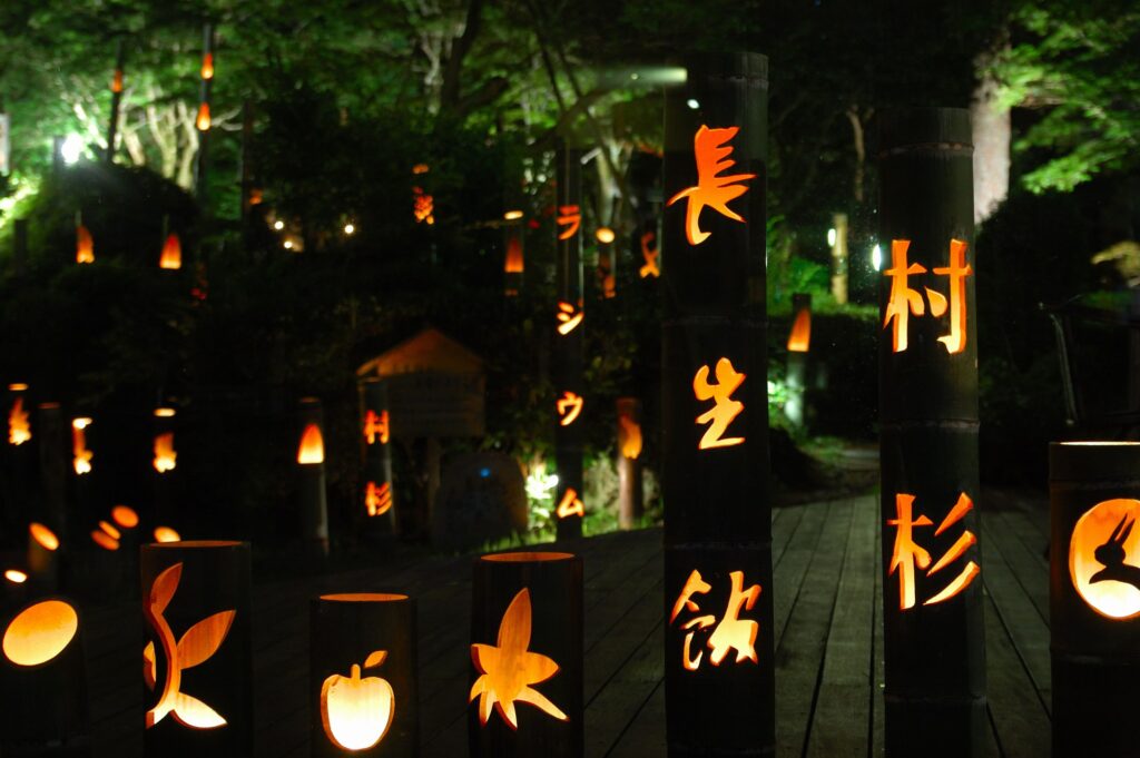 庭園を彩る竹灯りの光 2